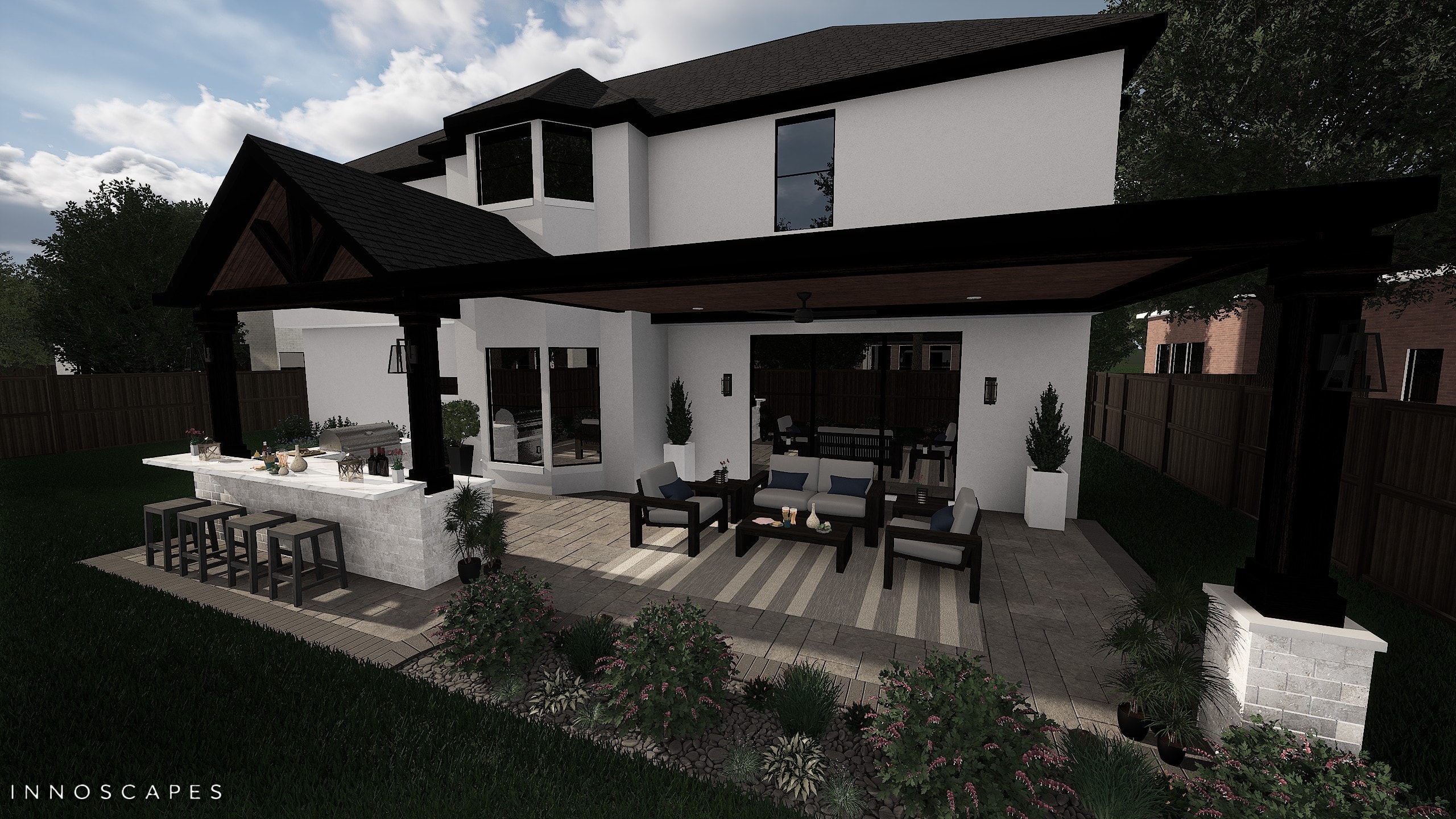 Modern Covered Patio & Kitchen